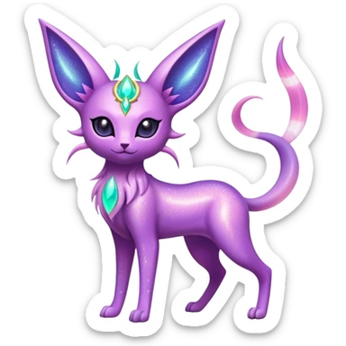 Shiny Exotic Tropical Colorful Neon-colored Glittery Ethereal Sparkly Espeon-Amaura-Aurorus-Fakémon-hybrid-creature (full body)  sticker