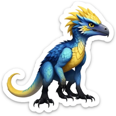  Cool Edgy blue-yellow-black-gradient ethereal badass Raptor-Fionbri-Vernid-Trico-animal-creature full body  sticker