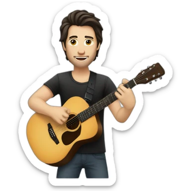 A caucasian guy with dark hair playing guitar and singing in concert sticker