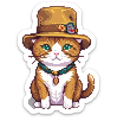 gato con sombrero y un puro, estilo pixel art sticker
