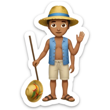 Tete Créole réunionnais ti jean chapeau paille savate  au pieds  sticker