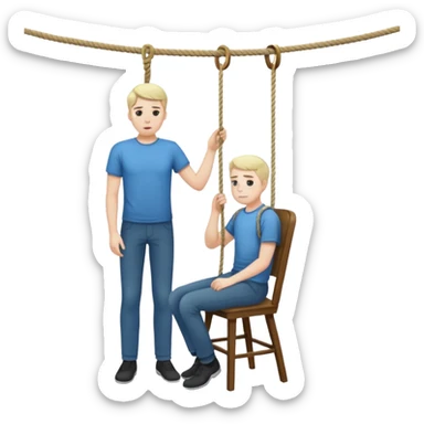 A man standing in the chair and looking at rope before going to suicide  sticker
