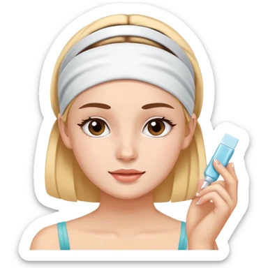 Girl applying skincare on her face with a skincare headband on sticker
