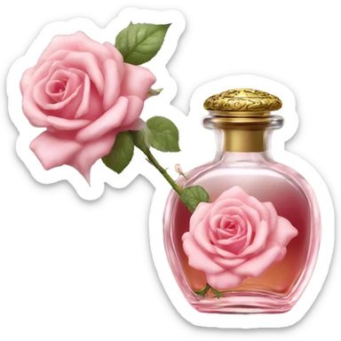 Rose magic fairy sparkling old Antique oil perfume bottle with herbal and rose flowers sticker