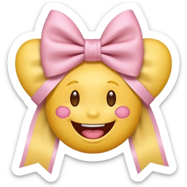 classic yellow laughing emoji with a very pretty pale pale pink bow sticker