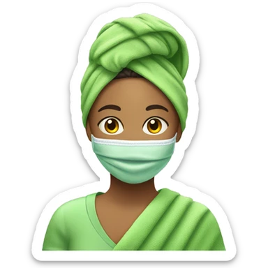 Mixed women with towel rapped around hair and green facemask on  sticker
