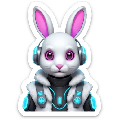 cute cyberpunk rabbit, neon ear implants, cyber armor vest, glowing circuits, futuristic vibe, 3D cartoon, mobile game icon style, clean background, no text, no watermark
 sticker