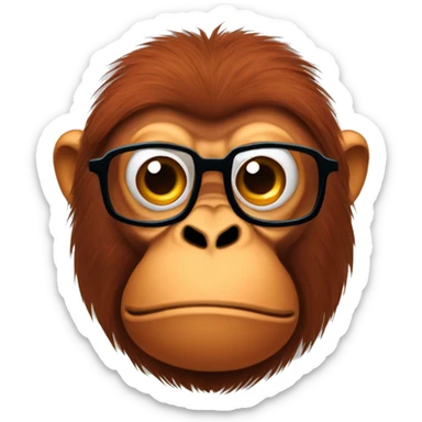 mature grumpy non smiling orangutan with glasses with a book sticker
