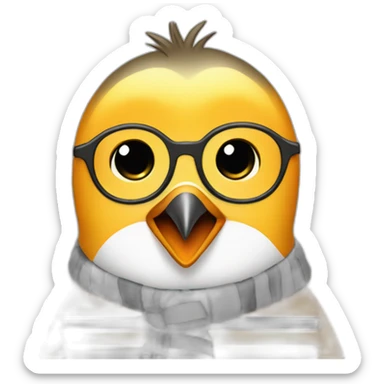 yellow penguin with black glasses dirtyblonde hair with orange tshirt and gray striped scarf sticker