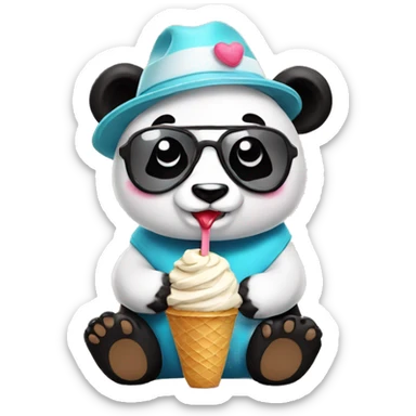 Panda eating ice cream wearing hat and funny googles sticker