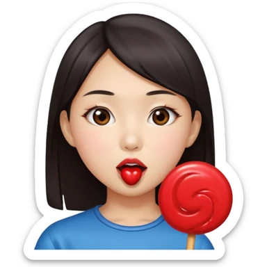 a asian girl sucking a lollipop sticker