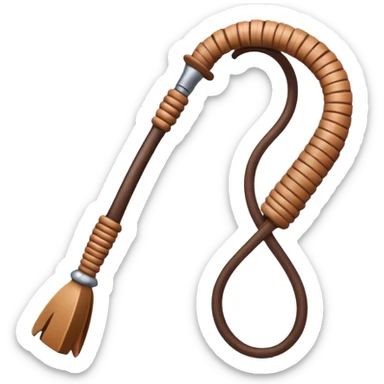 cowboy whip object icon, coiled leather whip, wooden handle, western style, 3D cartoon, mobile game icon style, centered, clean background, soft shadow, no text, no watermark
 sticker