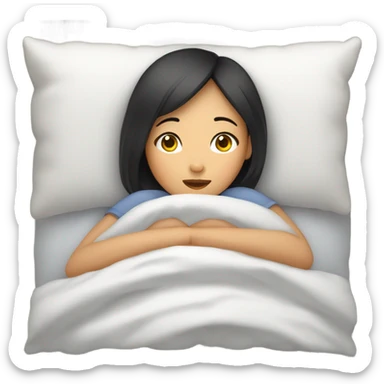 An Asian girl cozy in bed sticker