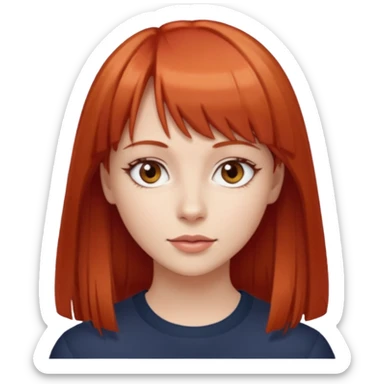 zumbi mulher com cabelo vermelho liso e franja olhos castanhos claros e branca  sticker