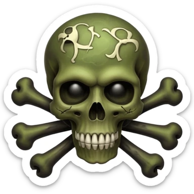 a poisonous cloud of gas, dark swamp color, with an image of a skull and two crossed bones behind the skull sticker