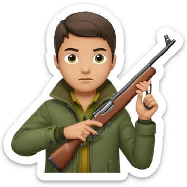 male hunter aiming a rifle, minimal background sticker