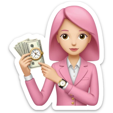 Libreta rosa, reloj femenino blanco y un dolar sticker