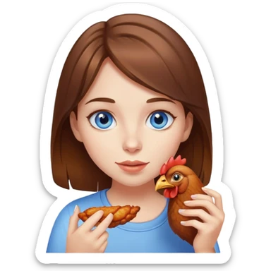 Brown hair girl with blue eyes eating chicken wing  sticker