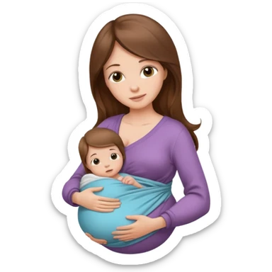 Pregnancy babywearing mom with long brown hair and fair skin with a baby and wrap  sticker