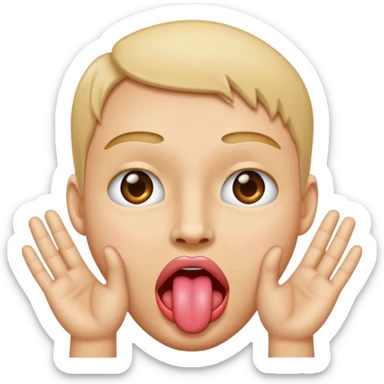 face sticking out a tongue with hands going to the side of face sticker