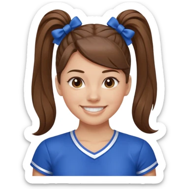 brown hair blue cheerleading shirt no bangs with a high pony tail smiling sticker