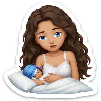 Girl with olive skin, blue eyes, brown dark insanely wavy long hair, white camisole asleep  sticker