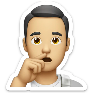 A guy with his finger in his mouth making the silence sign sticker