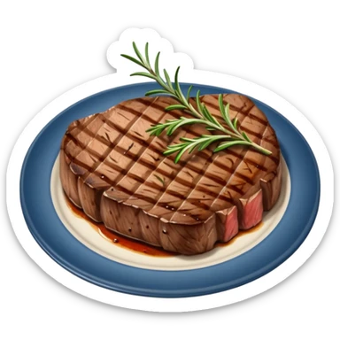 Draw a grilled steak on a plate with grill marks & rosemary garnish. sticker