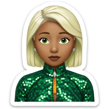 Cynthia Erivo with platinum blonde hair, dark green sequin outfit sticker