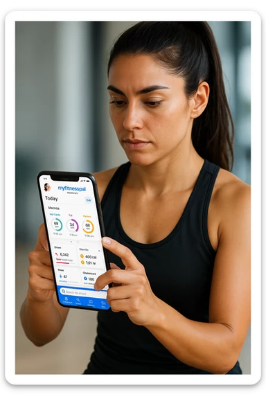 Donna sportiva che usa app contacalorie come myfitnesspal sticker