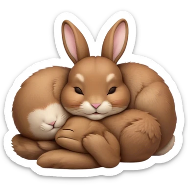 Meme-Worthy Cute Sleeping Brown Rabbit Portrait Emoji, Head resting peacefully with a contented smile, showcasing a delightfully sturdy build and a luxuriously soft brown fur, eyes shut in a serene nap, Simplified yet hilariously adorable features, highly detailed, glowing with a soft, drowsy light, high shine, relaxed and utterly lovable, stylized with an air of playful laziness, bright and heartwarming, soft glowing outline, capturing the essence of a comically sleepy bunny, so meme-worthy it feels like it could instantly become the next viral sensation of adorable slumber! sticker
