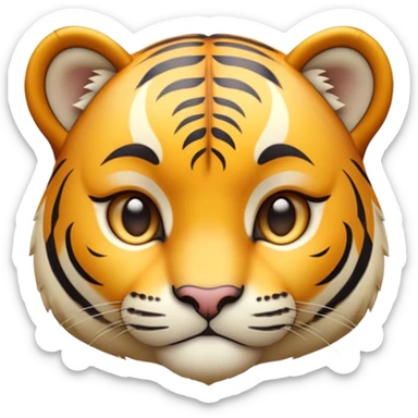 Cinematic Noble Tiger Cub Portrait Emoji, Poised with a hint of regal innocence, featuring a compact, soft build adorned with delicate stripes and large, expressive eyes, Simplified yet sharp and sophisticated features, highly detailed, glowing with a gentle, wild luminescence, high shine, intelligent and endearing, stylized with an air of youthful authority, focused and attentive, soft glowing outline, capturing the essence of a tiny jungle guardian that appears ready to pounce out of the screen with effortless charm! sticker
