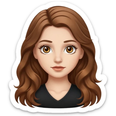 white girl, long wavy brown hair, hazel eyes, false lashes sticker