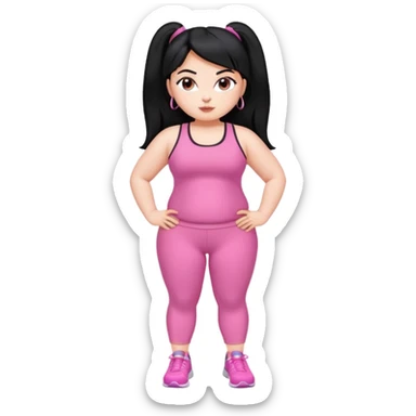 a pretty bratz fair fat girl in pink workout clothes and black hair sticker