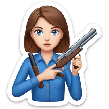 White girl brown hair blue eyes holding gun at you sticker