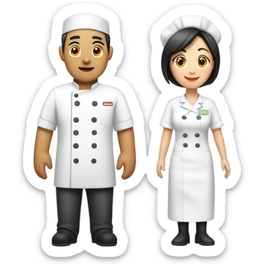 Asian couple: a male chef and a female nurse sticker