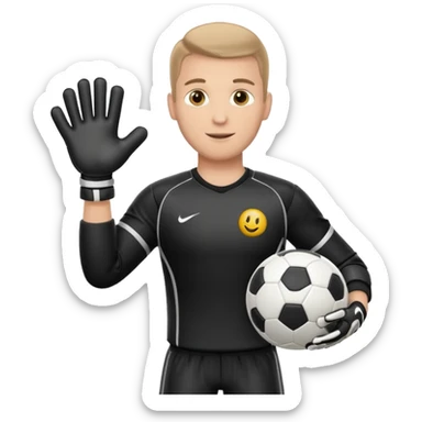Football goalkeeper gloves with man goalkeeper and small emoji sticker