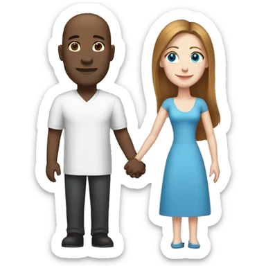 Tall bald black man holding hands with a white woman with long brown-hair and blue eyes sticker