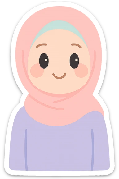 wanita berhijab, modern illustration style, friendly expression sticker