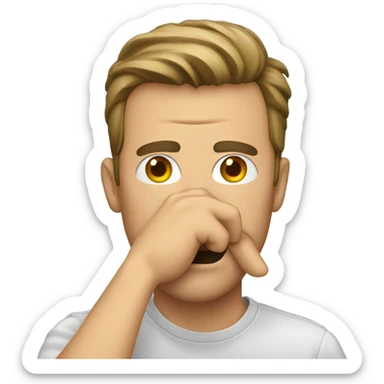 Guy holding nose emoji in front of his face that is the groaning emoji sticker