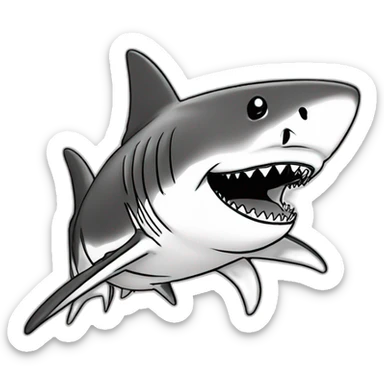 shark standing, a (camouflage cap) on its head,black and white,cartoon,sketched,sketch sticker