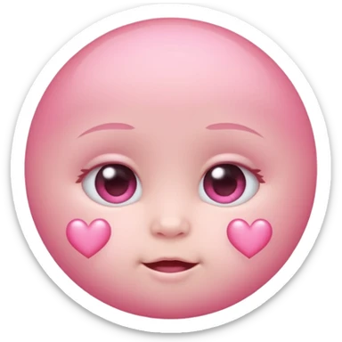 a baby pastel pink love face emoji with pink hearts in the eyes and a glowing baby pink gradient behind it  sticker