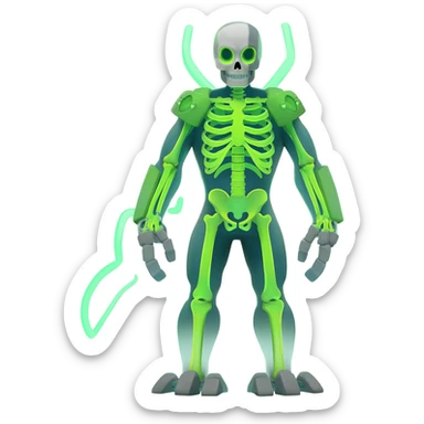 futuristic neon-glowing-lime-green Skeleton-Cyborg-Manectric-Electrike-Salandit-Cubone-Umbreon-Marowak-Draco-Fakémon-hybrid-creature (full body), 4 legs sticker