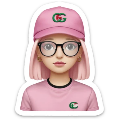 Adolescent Noir clair avec lunettes transparente rectangulaire et t shirt lacoste noir casquette gucci rose et expression neutre (uniquement buste) sticker