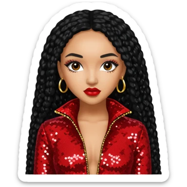 Leigh-Anne Pinnock from Little Mix with long black hair, red sequin outfit sticker