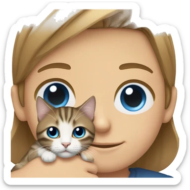 Long Brown hair girl with brown eyes, and blond white man, blue eyes holding tabby cat  sticker