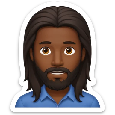 head only of a man with dark long hair and a beard sticker