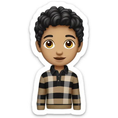 light skin indian kid with black hair wearing a burberry sweater polo sticker