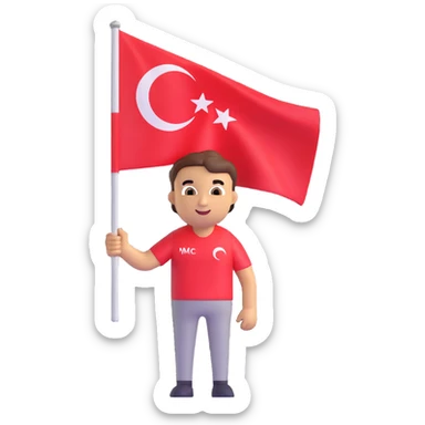 milli hamle emojisi, person holding Turkish flag, expression of success, modern emoji style sticker