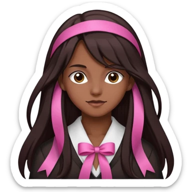 arikan, dark long hair whit pink ribbons. brown skin sticker